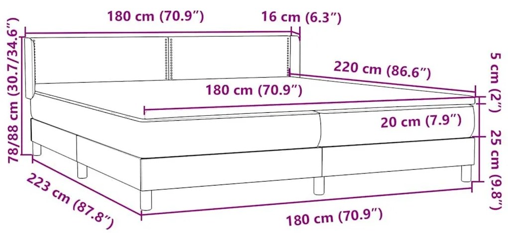 Box Spring κρεβάτι με στρώμα σκούρο μπλε 180x220 cm Βελούδινο - Μπλε