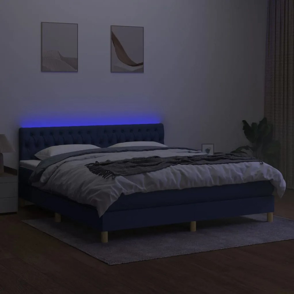 ΚΡΕΒΑΤΙ BOXSPRING ΜΕ ΣΤΡΩΜΑ &amp; LED ΜΠΛΕ 160X200 ΕΚ. ΥΦΑΣΜΑΤΙΝΟ 3133971