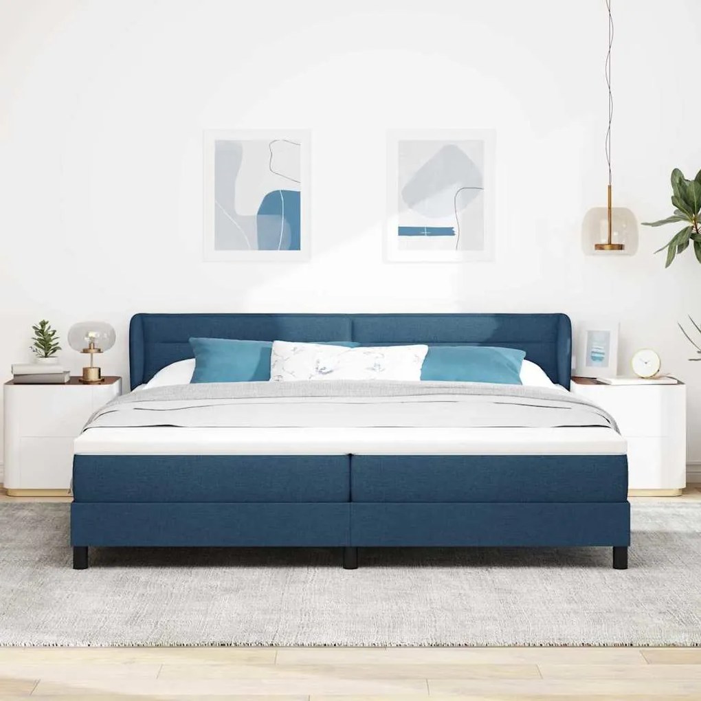 vidaXL Κρεβάτι box spring με στρώμα με στρώμα Μπλε 200 x 200 cm ύφασμα