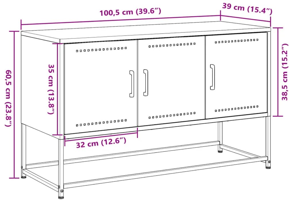 Έπιπλο Τηλεόρασης Πράσινο Λαδί 100,5x39x60,5 εκ. από Ατσάλι - Πράσινο