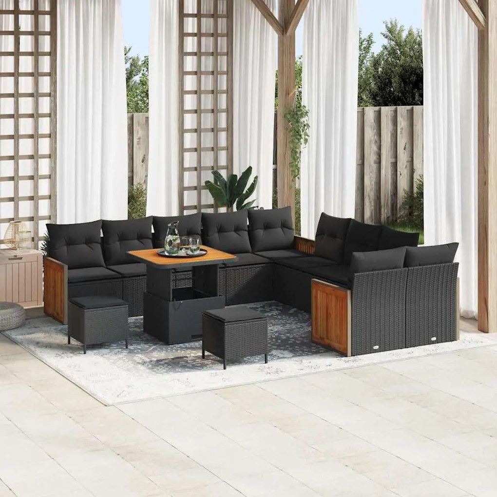 vidaXL Σετ Καναπέ Κήπου 13 pcs Μαύρο 80 x 80 x 71 cm συνθετικό ρατάν