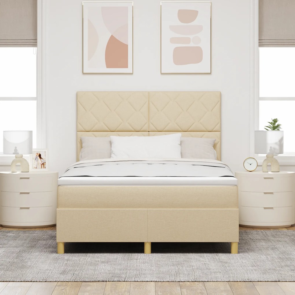 vidaXL Κρεβάτι με Στρώμα Κρεμ 140x200 cm Ύφασμα