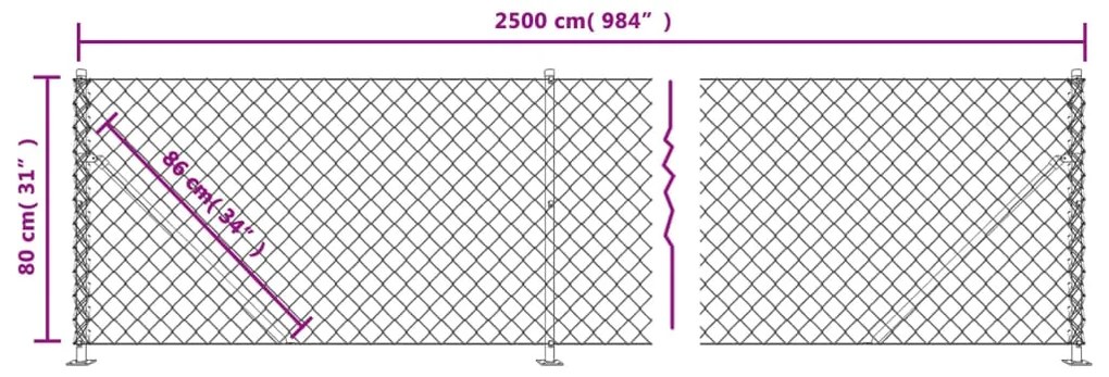 vidaXL Συρματόπλεγμα Περίφραξης Ασημί 0,8 x 25 μ. με Βάσεις Φλάντζα