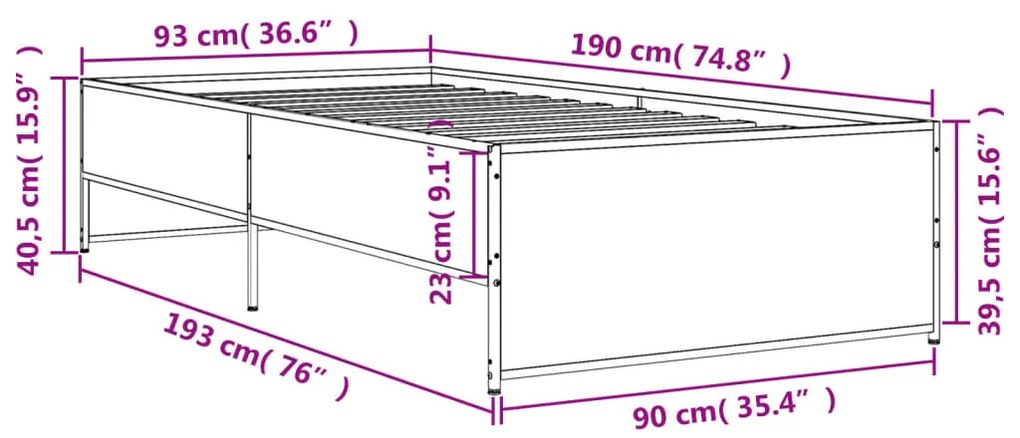 ΠΛΑΙΣΙΟ ΚΡΕΒΑΤΙΟΥ ΚΑΠΝΙΣΤΗ ΔΡΥΣ 90 X 190ΕΚ. ΕΠΕΞ.ΞΥΛΟ &amp; ΜΕΤΑΛΛΟ 845248