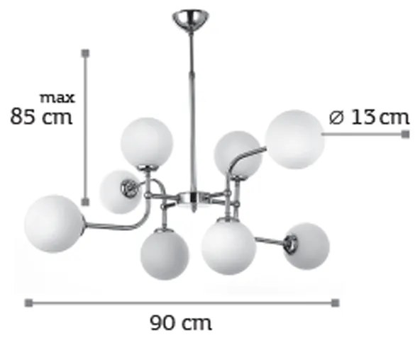 InLight Κρεμαστό φωτιστικό από χρώμιο μέταλλο και λευκή οπαλίνα (6169-8-CH)