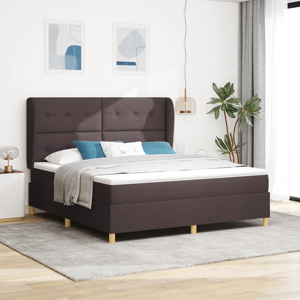 vidaXL Κρεβάτι Box Spring με Στρώμα Σκούρο Καφέ 180x200 εκ Ύφασμα
