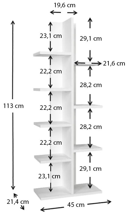 Βιβλιοθήκη μελαμίνης Tree Megapap χρώμα λευκό 45x21,4x113εκ.