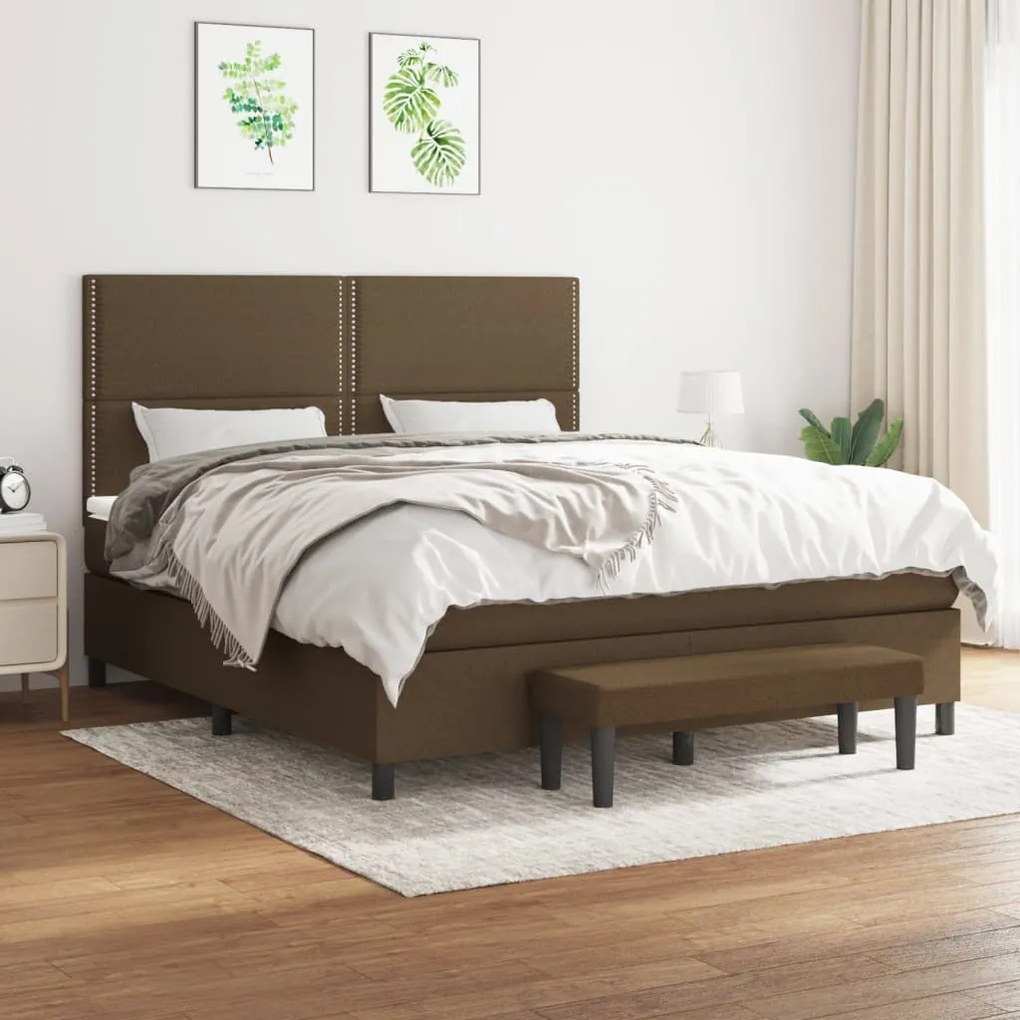 Κρεβάτι Boxspring με Στρώμα Σκούρο Καφέ 180x200 εκ Υφασμάτινο - Καφέ