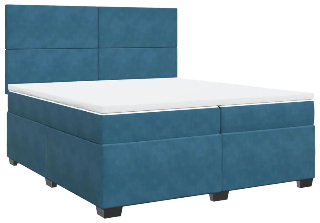 vidaXL Κρεβάτι Boxspring με Στρώμα Μπλε 200x200 εκ. Βελούδινο