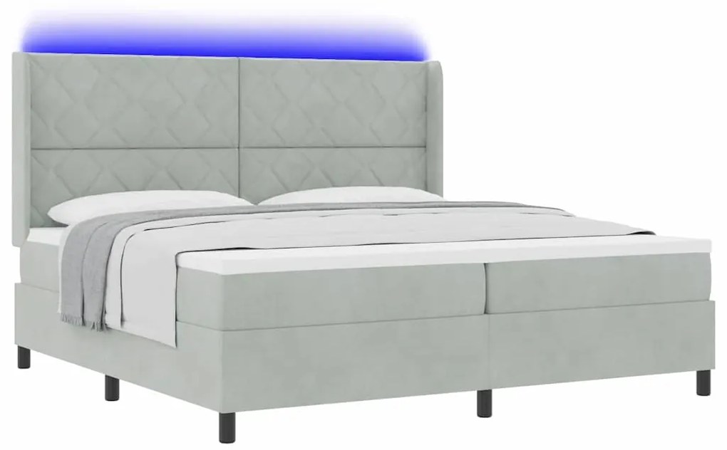 vidaXL Κρεβάτι Box Spring LED με Στρώμα Ανοιχτό γκρι 200 x 200 cm