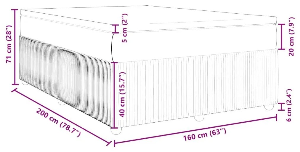 Κρεβάτι Boxspring με Στρώμα Σκούρο Γκρι 160x200 εκ Υφασμάτινο - Γκρι