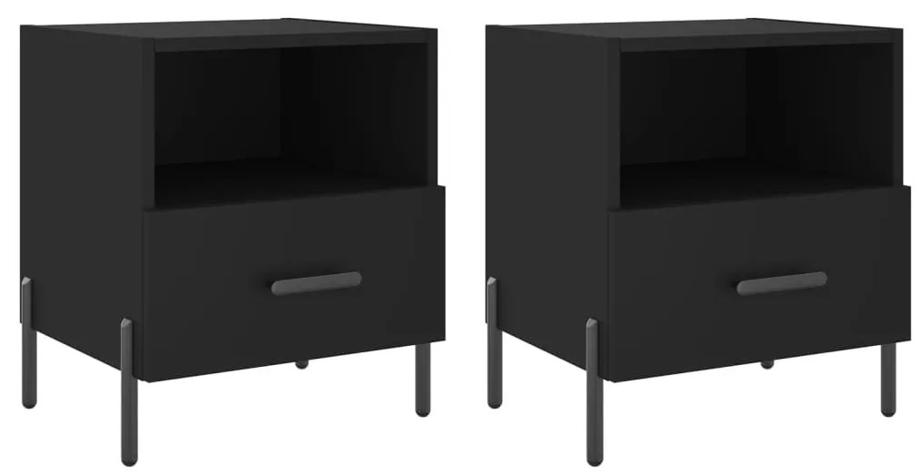 vidaXL Κομοδίνα 2 τεμ. Μαύρα 40 x 35 x 47,5 εκ. από Επεξεργασμένο Ξύλο