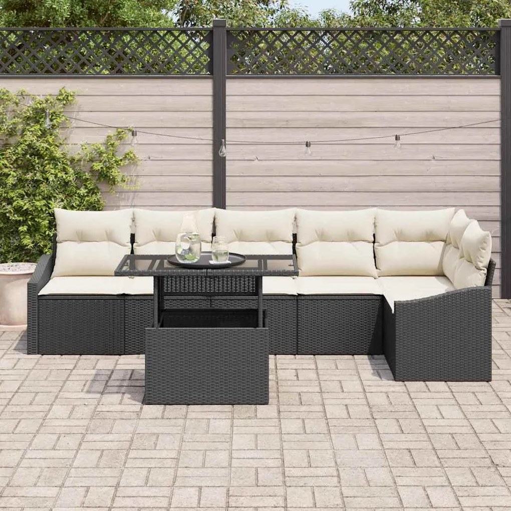 vidaXL Σετ Καναπέ Κήπου 7 pcs Μαύρο και κρεμ 100 x 55 x 73 εκ