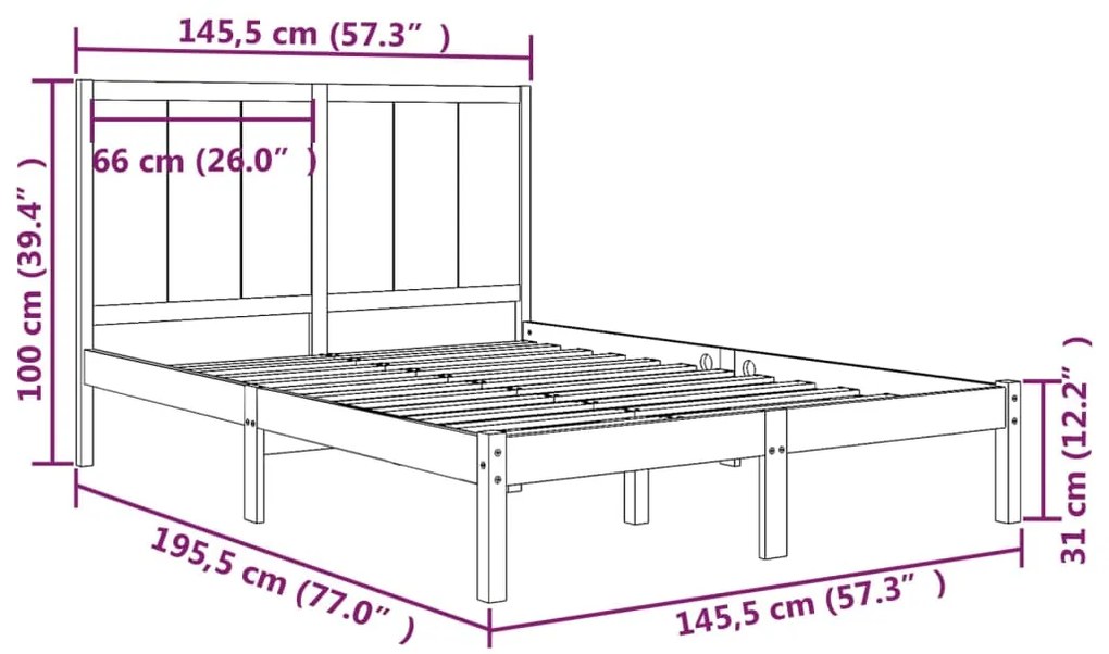 vidaXL Σκελετός Κρεβατιού Χωρίς Στρώμα 140x190 εκ Μασίφ Ξύλο Πεύκου