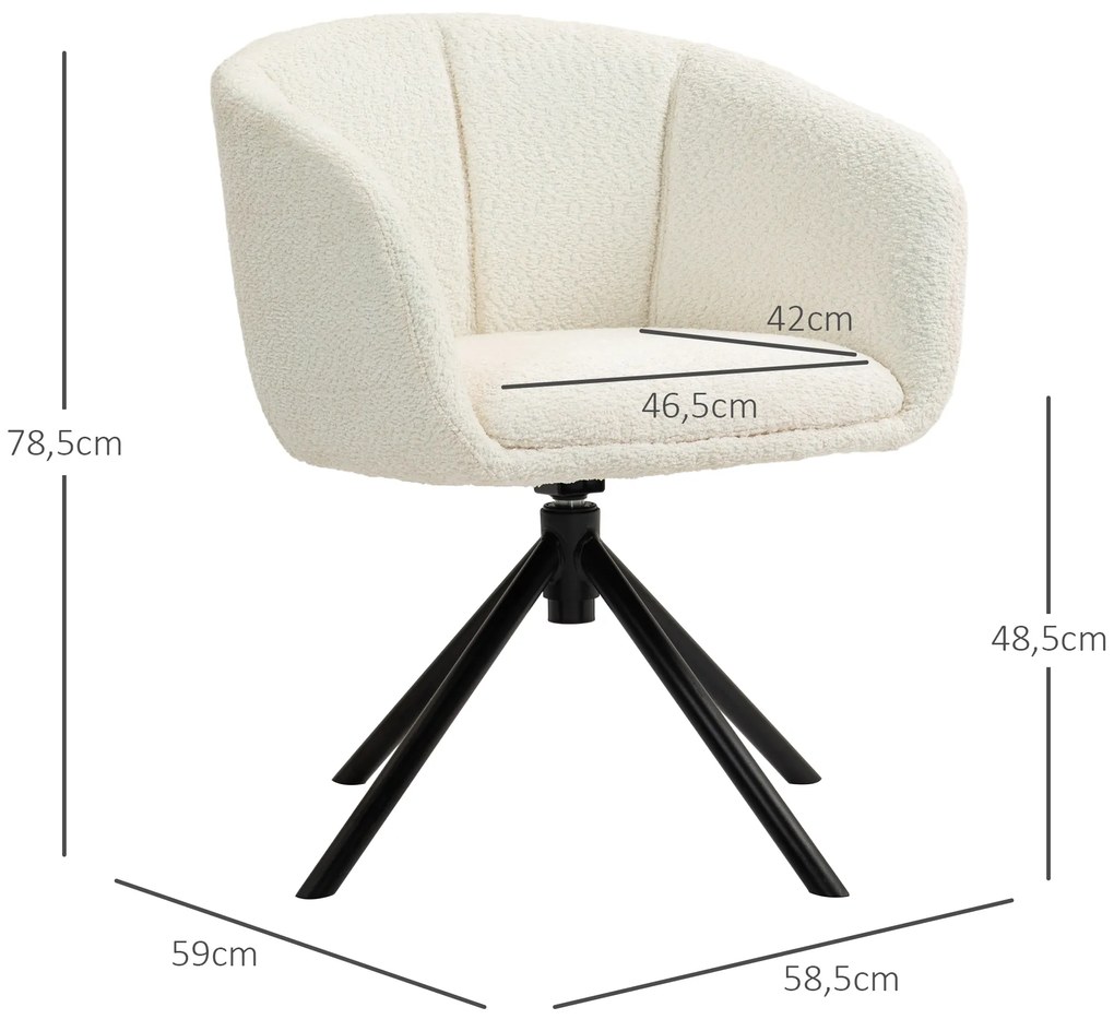 HOMCOM Πολυθρόνα, Ταπετσαρισμένη πολυθρόνα με άνετο κάθισμα, περιστρεφόμενη, ζεστή επένδυση, έως 120 kg, Κρεμ λευκό