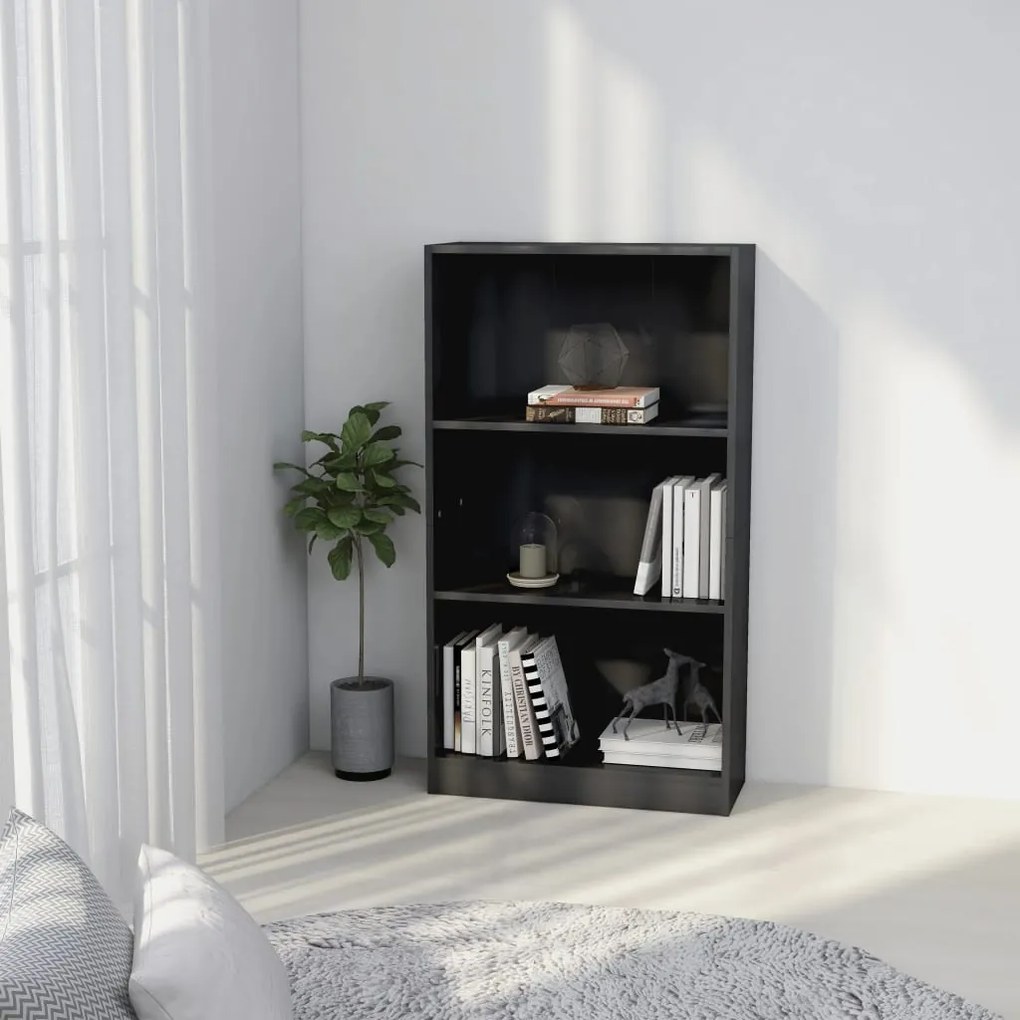 vidaXL Βιβλιοθήκη με 3 Ράφια Γυαλ. Γκρι 60x24x109 εκ. Επεξεργ. Ξύλο