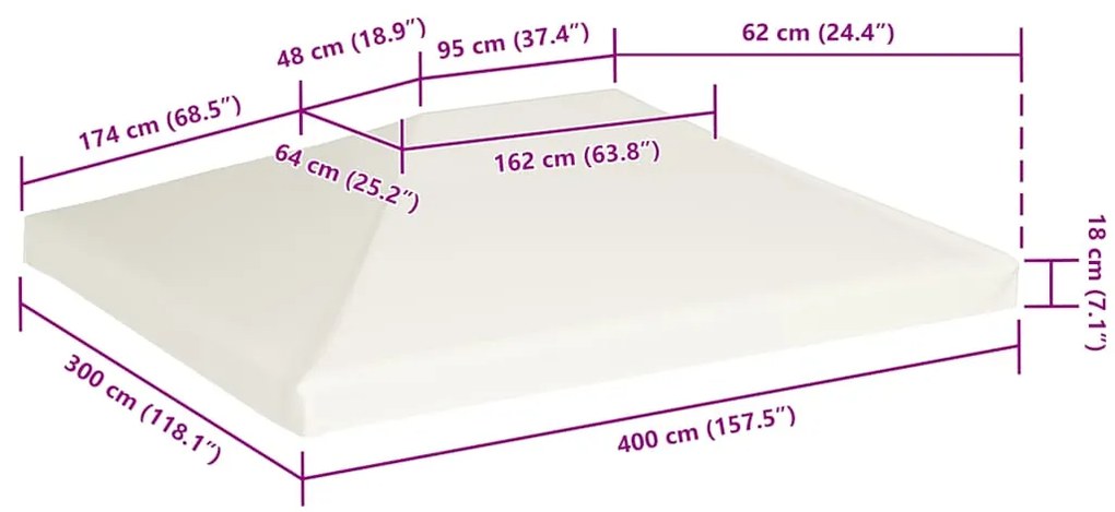 vidaXL Κάλυμμα για Κιόσκι Λευκό Κρεμ 4 x 3 μ. 310 γρ./μ²