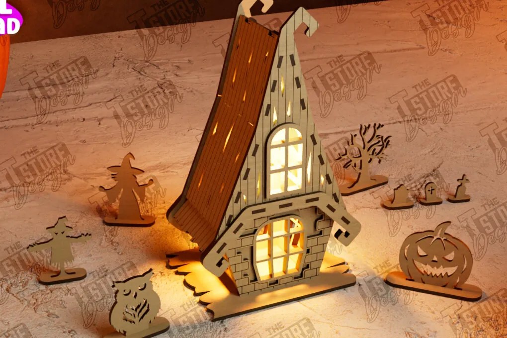 Σετ των 2 Intra απο ξύλο plywood 3mm-4mm πάχος 3D Halloween Lantern Haunted House | CNC Δίασταση 15x15 cm INTRAFABR-105203180