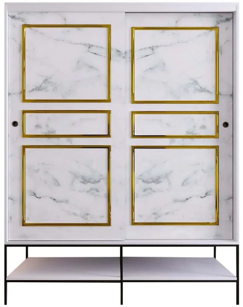 Ντουλάπα Δίφυλλη Martin 801CMY3444 150x57x200cm Marble Effect White-Gold Δίφυλλη