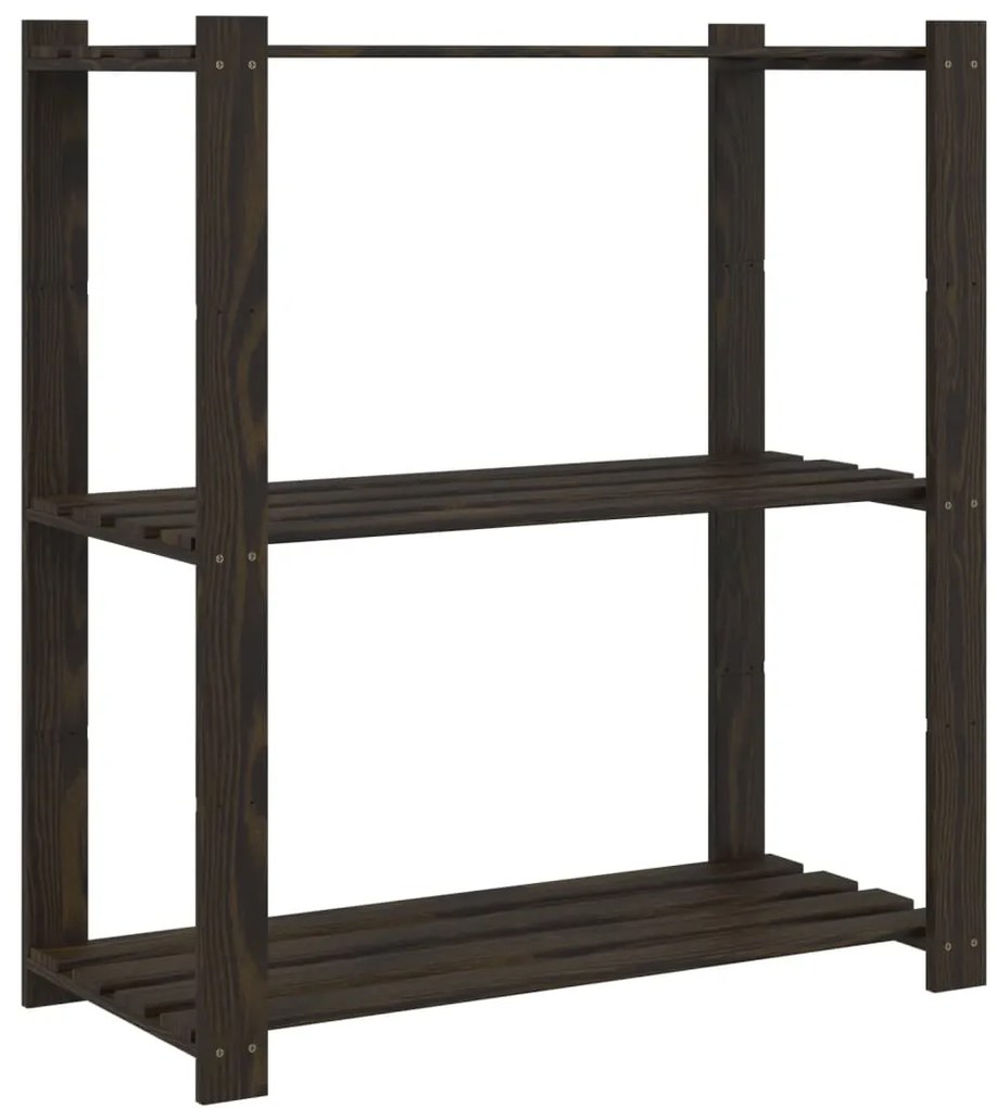 vidaXL Ραφιέρα με 3 Ράφια Μαύρο 80 x 38 x 90 εκ. Μασίφ Ξύλο Πεύκου