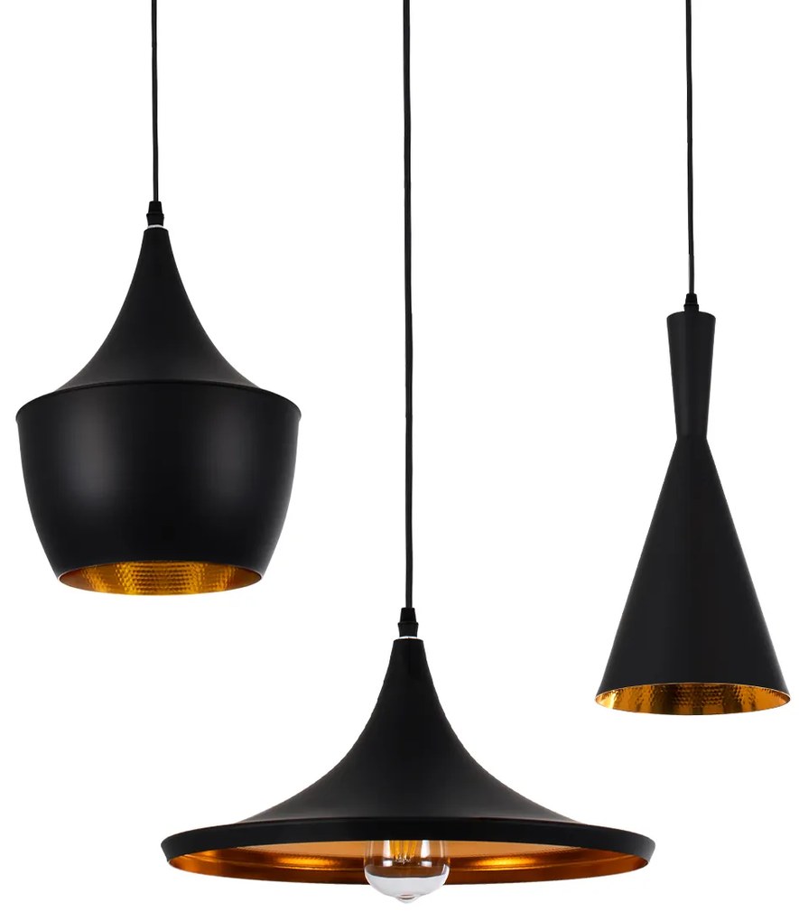 01025 GloboStar® GLOBOSTAR® SHANGHAI 01025 Μοντέρνο Κρεμαστό Φωτιστικό Οροφής με Ντουί 3 x E27 AC 220-240V IP20 - Μαύρο &amp; Χρυσό - Μ79.5 x Π79.5 x Υ38cm - Σετ 3 Τεμαχίων