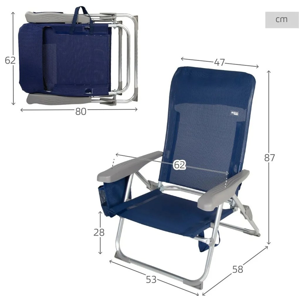 Καρέκλα στην παραλία Aktive Slim Εύκαμπτο Ναυτικό Μπλε 47 x 87 x 58 cm (x2)