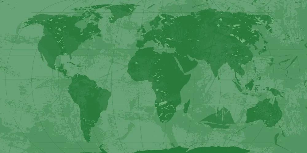 Εικόνα ενός ρουστίκ παγκόσμιου χάρτη από φελλό σε πράσινο - 100x50  wooden
