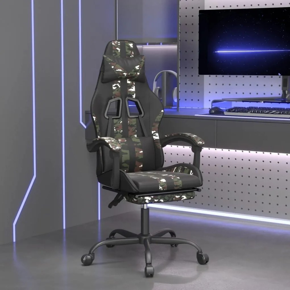 vidaXL Καρέκλα Gaming Μασάζ Υποπόδιο Μαύρο/Παραλλαγή Συνθετικό Δέρμα