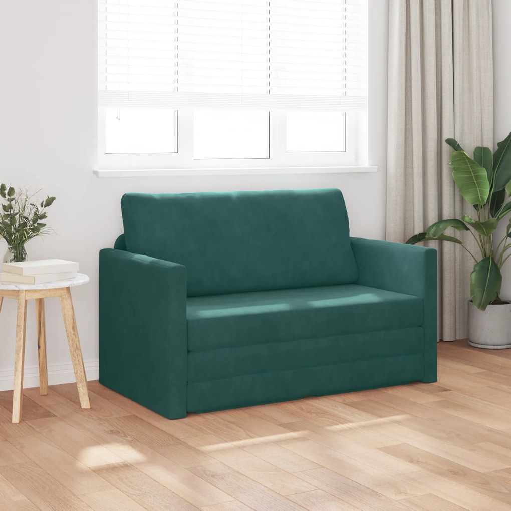 vidaXL Κρεβάτι Σε Σοφάκι 2-σε-1 Σκούρο Πράσινο 124x204x61 εκ Βελούδο