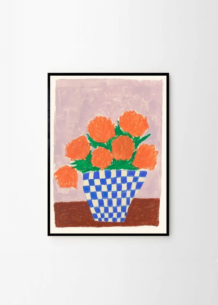 Πόστερ, Orange Flowers, Carla Llanos, (50x70) cm, Πορτοκαλί/Μπλε, Sustainable Paper,THE POSTER CLUB