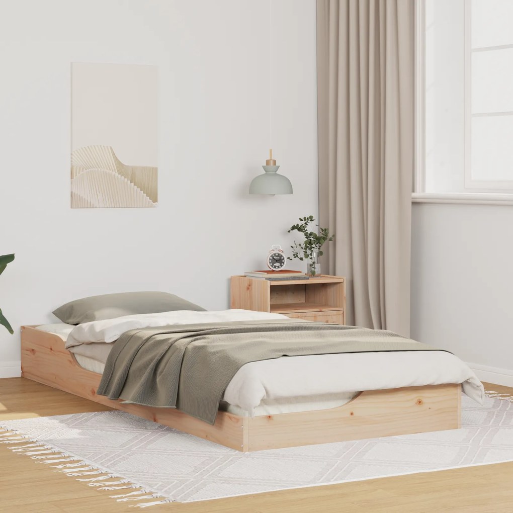 vidaXL Κρεβάτι δαπέδου Καφέ 90 x 210 cm Μασίφ ξύλο πεύκου