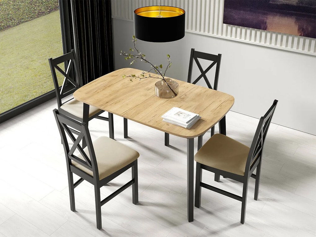 Τραπέζι Edmond 110, Craft χρυσή βελανιδιά, Μαύρο, 77x80x130cm, 28 kg, Επιμήκυνση, Πλαστικοποιημένη μοριοσανίδα, Ξύλο | Epipla1.gr