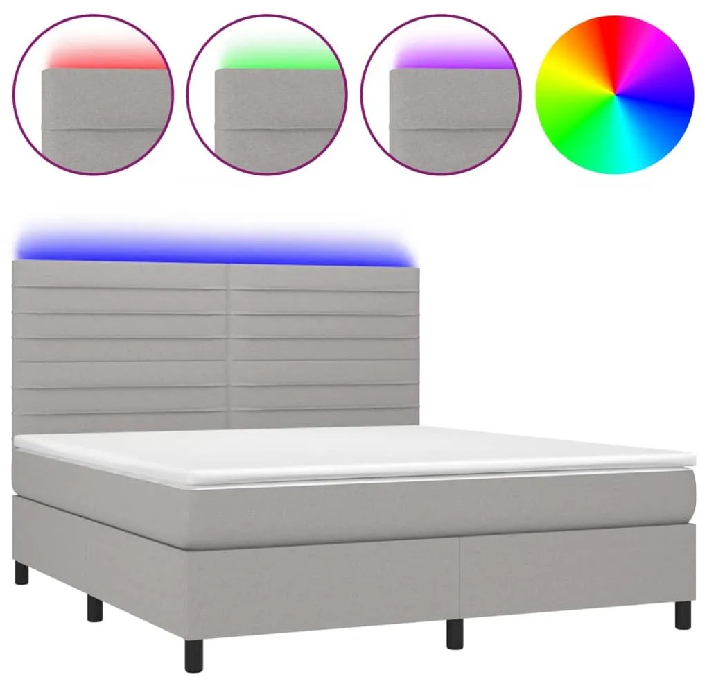 Κρεβάτι Boxspring με Στρώμα &amp; LED Αν.Γκρι 160x200εκ. Υφασμάτινο - Γκρι