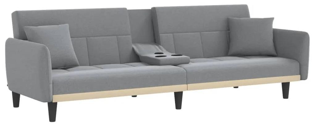 vidaXL Καναπές Κρεβάτι με Ποτηροθήκες Ανοιχτό Γκρι Υφασμάτινος