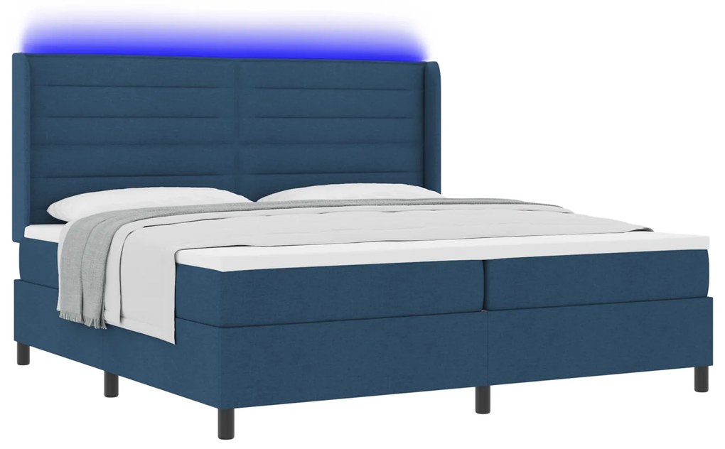 vidaXL Κρεβάτι box spring με στρώμα και LED μπλε 200x200 εκ. ύφασμα