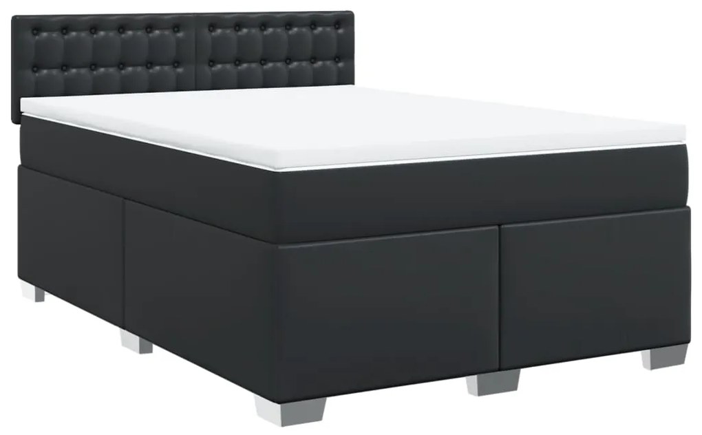 vidaXL Κρεβάτι Boxspring με Στρώμα Μαύρο 140x190εκ.από Συνθετικό Δέρμα