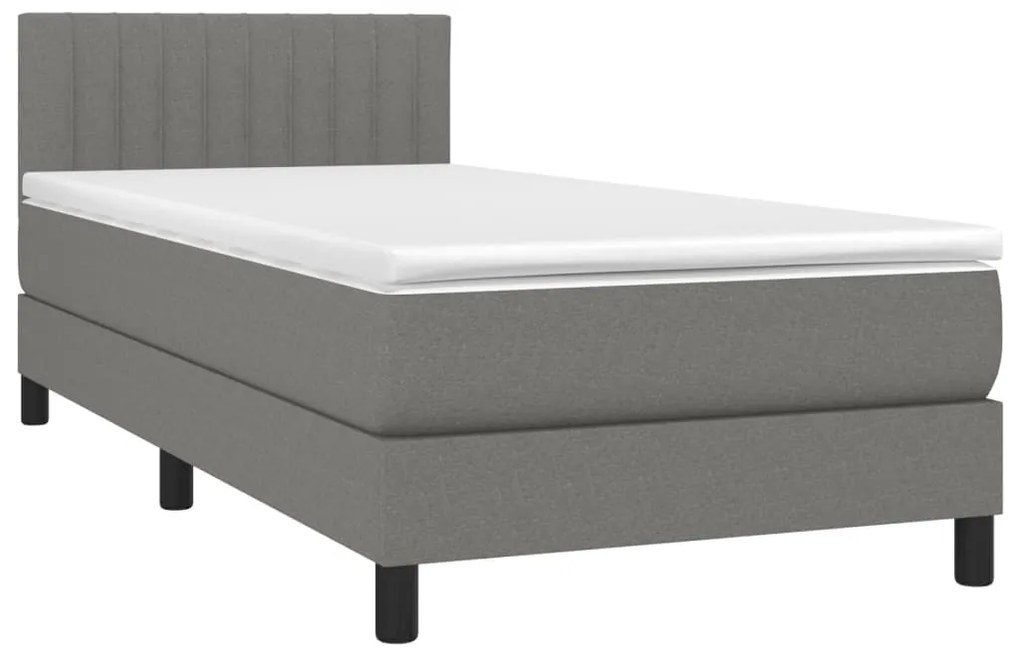 vidaXL Κρεβάτι Boxspring με Στρώμα & LED Σκ.Γκρι 90x200 εκ. Υφασμάτινο