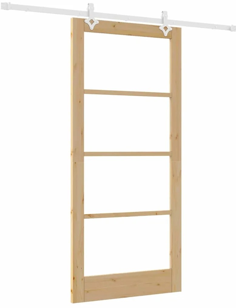 vidaXL Συρόμενη Πόρτα Καφέ 93 x 202 cm Ξύλο και μέταλλο