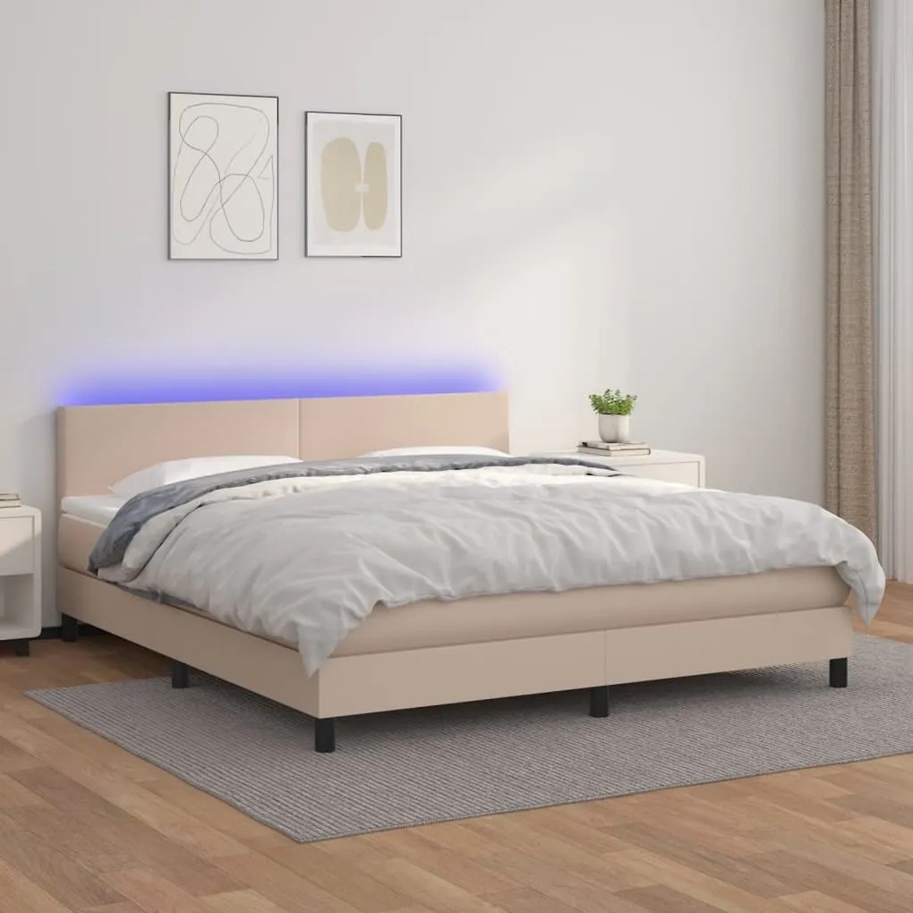 vidaXL Κρεβάτι Boxspring Στρώμα&amp;LED Καπουτσίνο 180x200 εκ. Συνθ. Δέρμα