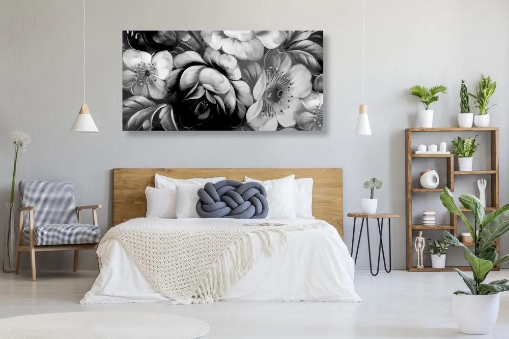 Εικόνα του κόσμου των λουλουδιών σε μαύρο και άσπρο - 100x50