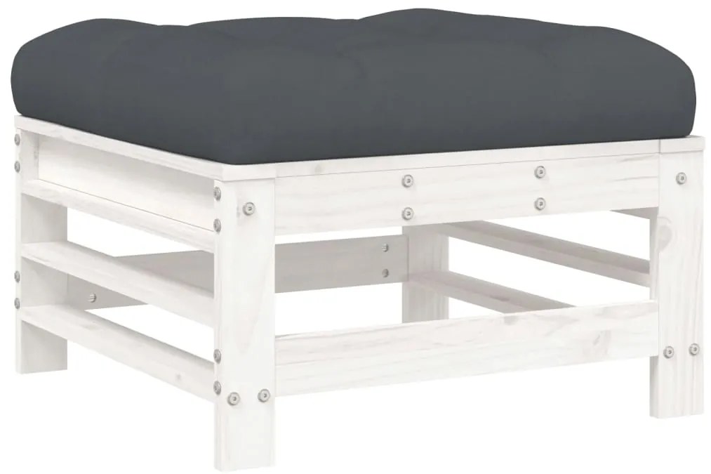 vidaXL Υποπόδια Κήπου με Μαξιλάρια 2 τεμ. Λευκά από Μασίφ Ξύλο Πεύκου