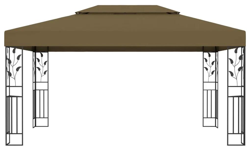 vidaXL Κιόσκι με Διπλή Οροφή και Φωτάκια LED Taupe 3 x 4 μ.