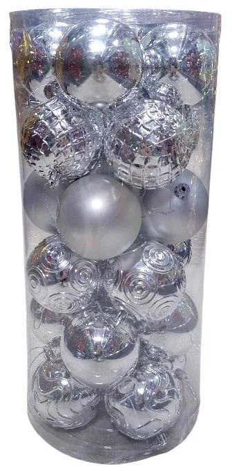 Σετ Χριστουγεννιάτικες Μπάλες 8εκ. 24τεμ Ασημί