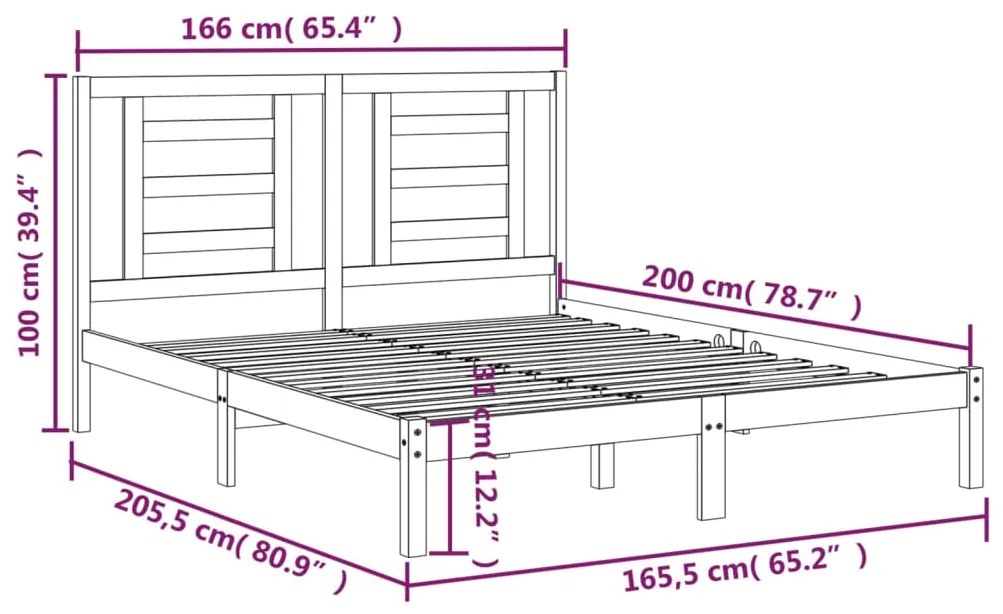 vidaXL Πλαίσιο Κρεβατιού Μαύρο 160 x 200 εκ. από Μασίφ Ξύλο Πεύκου