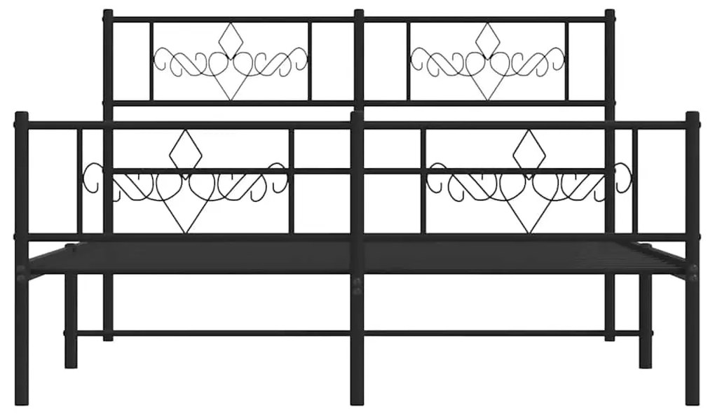 vidaXL Πλαίσιο Κρεβατιού με Κεφαλάρι&Ποδαρικό Μαύρο 135x190εκ. Μέταλλο
