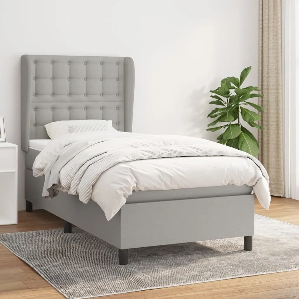 vidaXL Κρεβάτι Boxspring με Στρώμα Ανοιχτό Γκρι 100x200 εκ. Υφασμάτινο