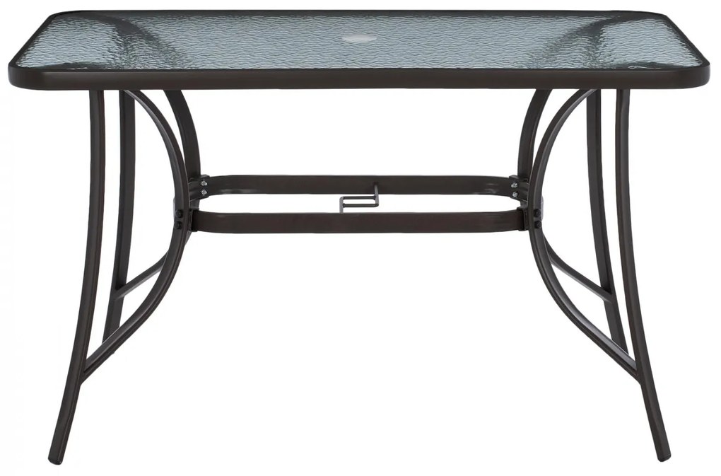 Τραπέζι BRAVO Μεταλλικό Καφέ με Γυάλινη επιφάνεια με τρύπα ομπρέλας 120x70x72Υεκ. 120x70x72 εκ.