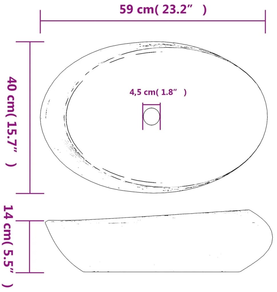 Νιπτήρας Οβάλ Γκρι και Μαύρος 59 x 40 x 14 εκ. Κεραμικός - Γκρι