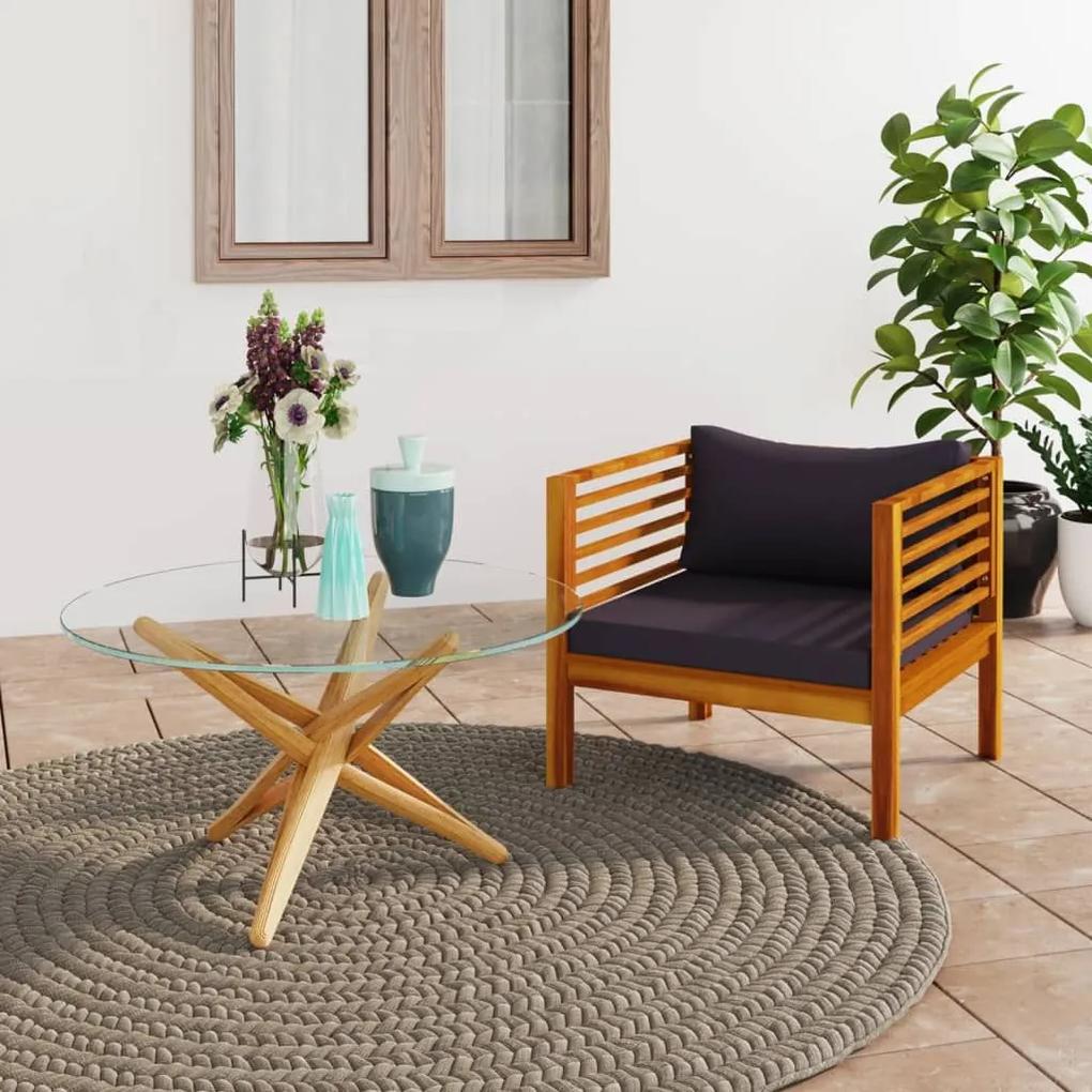Καρέκλα Κήπου από Μασίφ Ξύλο Ακακίας με Σκούρα Γκρι Μαξιλάρια - Γκρι