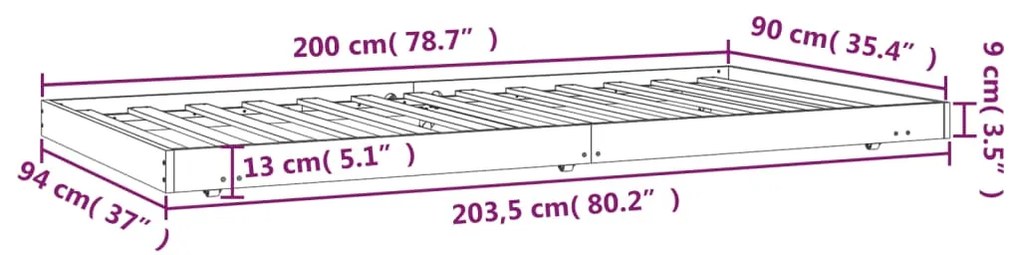 Σκελετός Κρεβατιού Χωρίς Στρώμα 90x200 εκ Μασίφ Ξύλο Πεύκου - Καφέ